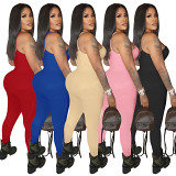 wholesale Women clothing Amazon hot selling summer low-cut halter sexy solid color bodycon one-piece pants jumpsuit