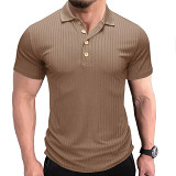 Summer Short Sleeve Turn Down Neck Button Casual Men Shirt Elastic Men Top
