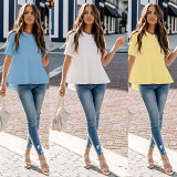 Amazon fashionable summer solid color flounce commuter t shirt blouse top