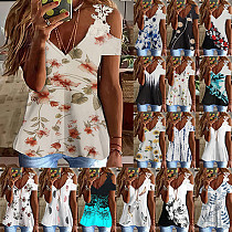 2022 Summer Printing floral lace tops hollow out shoulder women casual T shirt