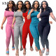 fashionable tights solid color joggers sport two piece pants set
