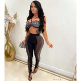 summer Wholesale Clothing sling nightclub hot drill see-through sexy two-piece set