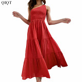 Solid Color One Shoulder Party Dress Bohemian Dress Party Prom Stylish Sexy Dress