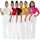 Amazon women's broken hole sexy hook flower hollow breathable nightclub women blouse shirt top