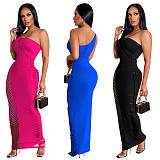 Amazon Women's one-shoulder floral stitching solidcolor bodycon maxi long dress
