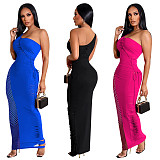 Amazon Women's one-shoulder floral stitching solidcolor bodycon maxi long dress