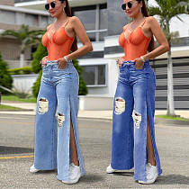 Fashion casual ripped slit women's jeans trousers pants