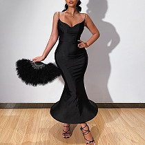 2022 Summer fashion solid color slim sexy elegant evening dress