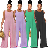 Fashion women sleeveless straight leg jumpsuit halter strap casual solid color women one piece jumpsuit