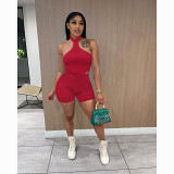 Women clothing 2022 Summer sexy backless sleeveless shorts Set solid color casual two-piece set