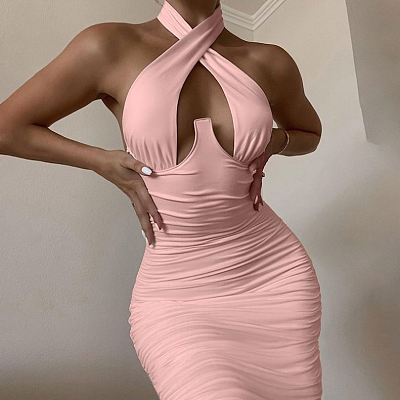 Women clothing 2022 new sexy hollow out tied backless slim fit elegant dress for women Factory wholesale