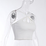 Amazon selling new 2022 fashion solid color sexy spice girl cut-out neck top