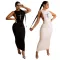Round neck hip wrap dress