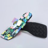 Flat Low Heel Square Toe Open Toe Sheer Color Bar Slip-On Slippers
