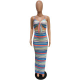 Suspender Cutout Lace-up Slit Dress
