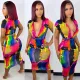 Lrregular Tie-dye Deep V Sexy Hip Dress