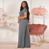 Loose Solid Color Short-sleeved Wide-leg Pants Two-piece Set