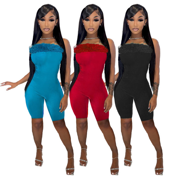 Summer Fashion Off-the-shoulder Plush Bodice Jumpsuit