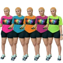 Fashion Sexy Net Yarn Mouth Lips T-Shirt Set