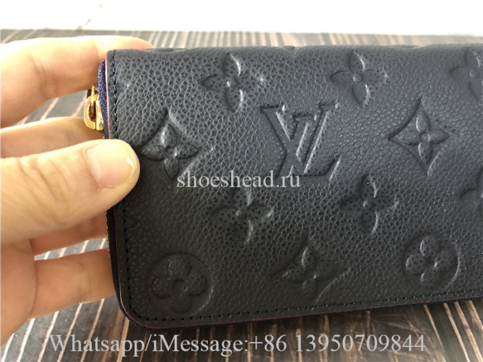 Original Louis Vuitton Monogram Empreinte Leather Clemence Wallet Marine Rouge M69415