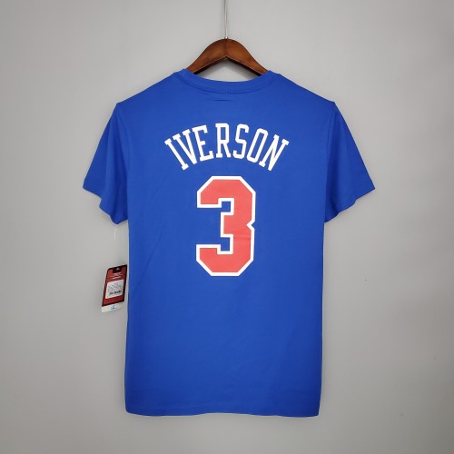 Allen Iverson Philadelphia 76ers Casual T-shirt Blue