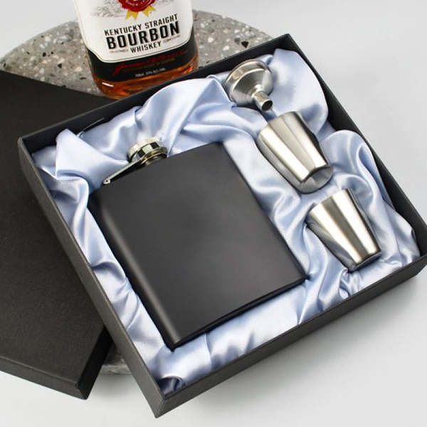 Custom Viking Vegvisir Mat Black Flask 8oz Stainless Steel