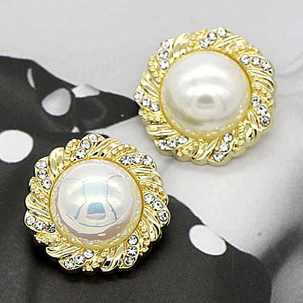 20MM Diamond-set pearlescent coloured mape pearls metal  snap buttons