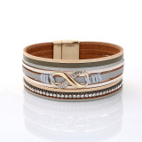 Multilayer Leather Bracelet with Diamond Magnet Clasp