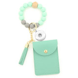 Silicone Bead Bracelet Solid Color Card Holder Keychain Wallet Leather Tassel Multi-Card Coin Purse fit 18mm snap button jewelry