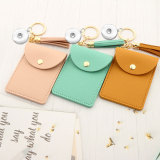 Solid Color Card Holder Keychain Wallet Leather Tassel Multi-Card Coin Purse fit 18mm snap button jewelry