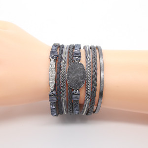 Multilayer Braided Bracelet Set with Diamonds Natural Stone