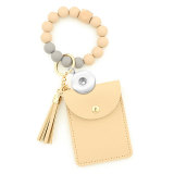 Silicone Bead Bracelet Solid Color Card Holder Keychain Wallet Leather Tassel Multi-Card Coin Purse fit 18mm snap button jewelry