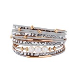 Freshwater Pearl Double Circle Multilayer Leather Bracelet