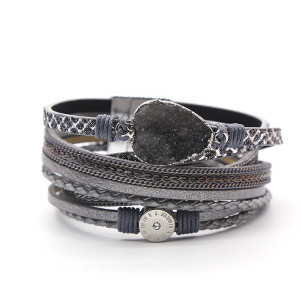 Leather Adjustable Magnet Buckle Bracelet Crystal Natural Stone