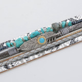 19.5*2.5CM Crystal Feather Braided Leather Bracelet Turquoise Magnet Buckle Bracelet