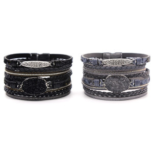 Multilayer Braided Bracelet Set with Diamonds Natural Stone