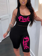 SC Pink Letter Tank Top And Shorts 2 Piece Sets BLI-2578