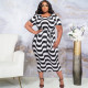 SC Plus Size Stripe Print Sashes Midi Dress OSIF-22218