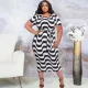 SC Plus Size Stripe Print Sashes Midi Dress OSIF-22218