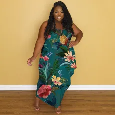 SC Plus Size Casual Sling Print Maxi Dress NNWF-7457