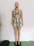 SC Sexy Printed Wrap Chest Shorts Suits With Headscarf BN-9325
