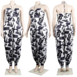 SC Plus Size Sexy Printed Halter Jumpsuit NY-2380