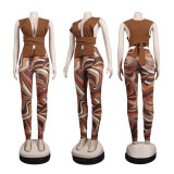 Sexy Sleeveless Top And Print Pants Two Piece Sets FSXF-312