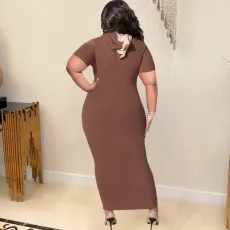 Plus Size Contrast Color Patchwork Hooded Maxi Dress OSIF-22208