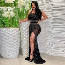 Plus Size Hot Drilling High Split Evening Dress NY-2330