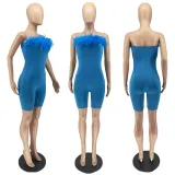 EVE Solid Color Plush Decorate Tube Top Playsuits WSM-5307