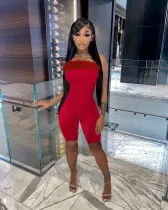 EVE Solid Color Plush Decorate Tube Top Playsuits WSM-5307