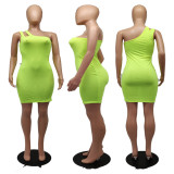 EVE Solid One Shoulder Sleeveless Mini Dress APLF-3001