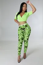 EVE Fashion Sexy Short Sleeve Mesh Print Pants Two Piece Sets YD-8581