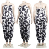 EVE Plus Size Sexy Printed Halter Jumpsuit NY-2380